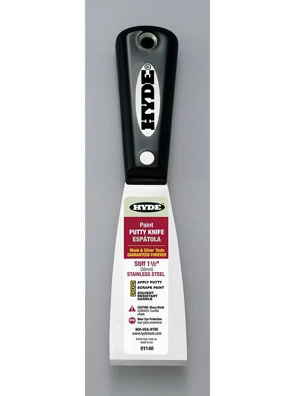 Hyde Tools 01140 1-1/2" Stiff Stainless Steel Putty Knife 1