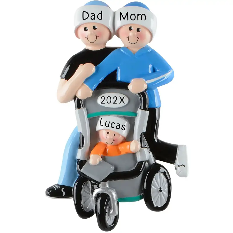Jogging Couple With Baby Stroller Custom Ornament 1