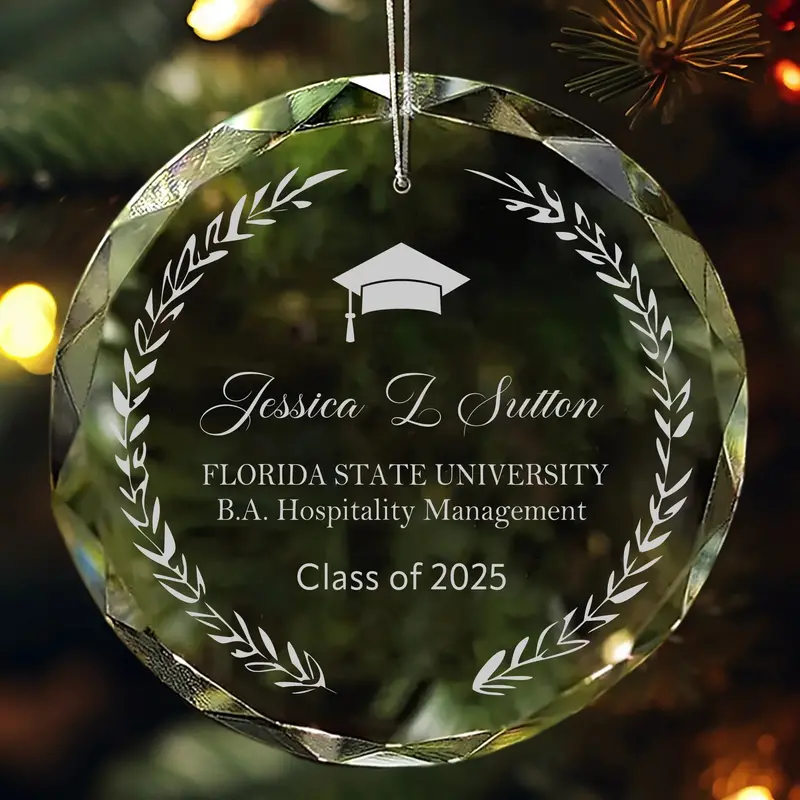 Laurel Wreath Graduation Ornament – Custom Class Of 2025 Glass Keepsake 1