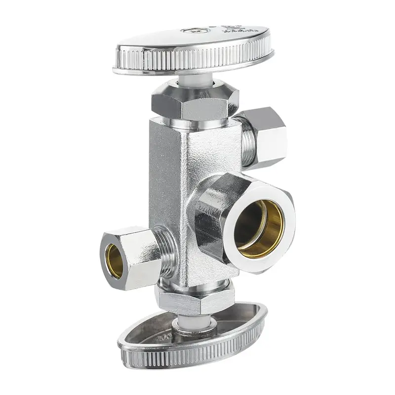 Lead-Free 5/8-Inch Od Compression Triple-Outlet Stop Valve — Multi-Turn Design 1