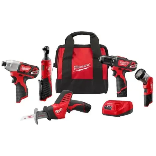 Milwaukee M12 5-Tool Cordless Combo Kit – Includes 2X 1.5Ah Batteries, Charger & Carry Bag (2498-25) 1