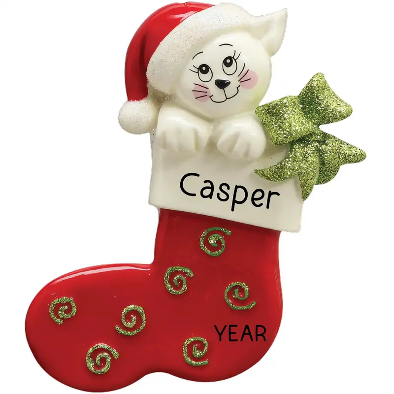 Personalized Cat-In-Stocking Holiday Ornament 1