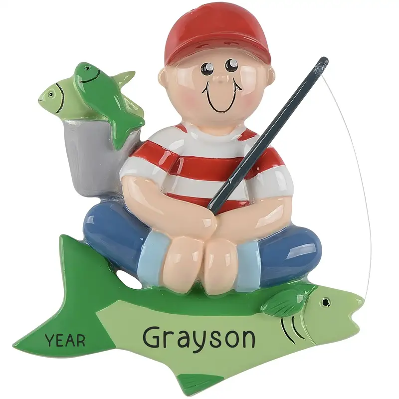 Personalized Fishing-Themed Boy Ornament 1