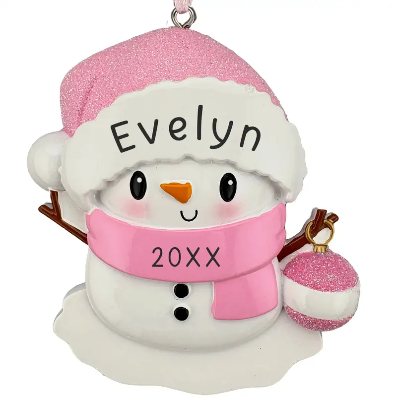 Pink Baby Snowman Ornament – Personalized Newborn Decor 1
