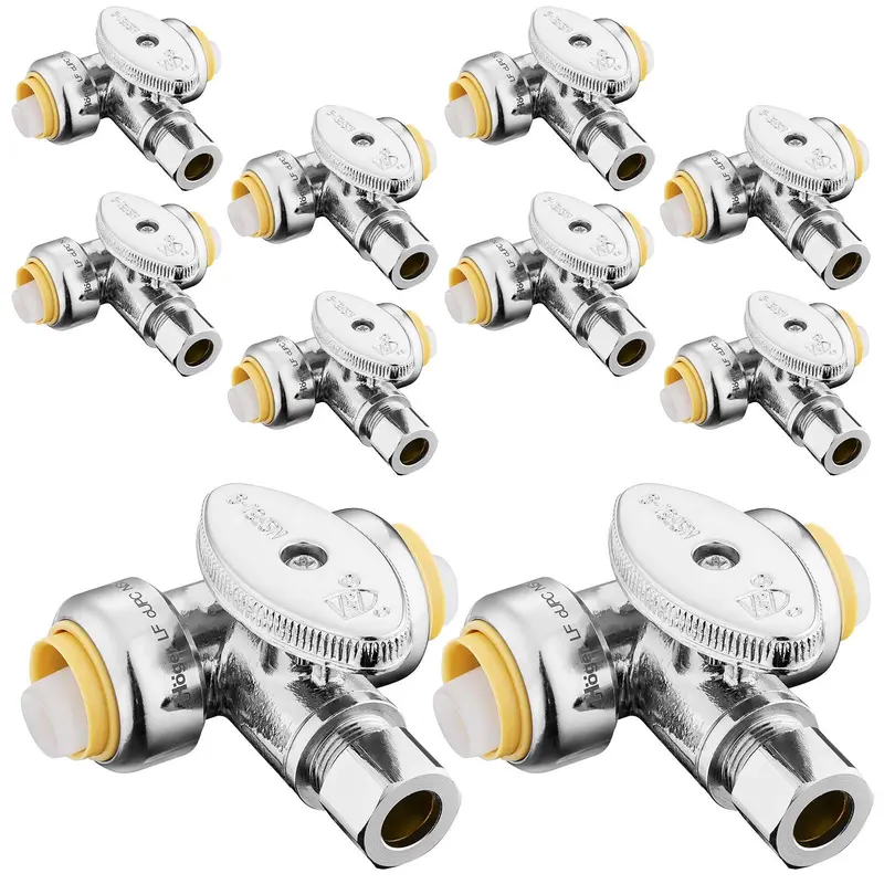 Push-Connect Stop Valve Tee – 10-Pack, 1/2" X 1/2" X 3/8" Od, 1/4-Turn, Lead-Free 1