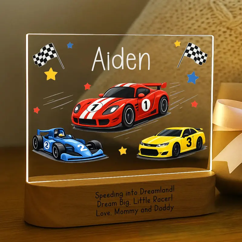 Race Car Led Night Light – Personalized With Child’S Name 1