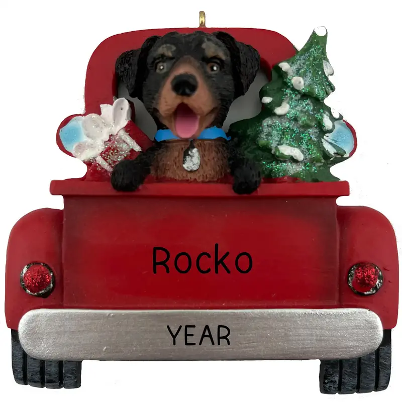 Rottweiler Dog Ornament – Retro Vintage Pickup Truck Theme 1