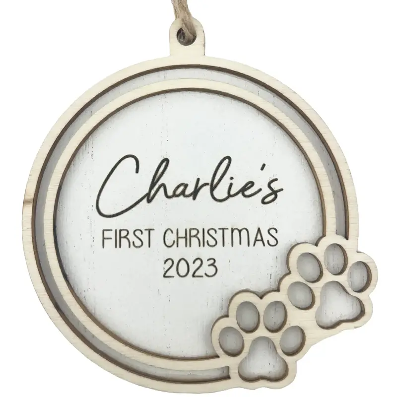 Rustic Dog Paw Print Personalized Christmas Ornament 1