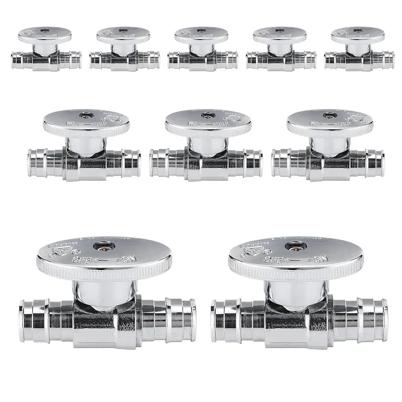 Set Of 10 Lead-Free 1/2-Inch Pex Expansion Straight Stop Valves With 1/4-Turn Operation 1