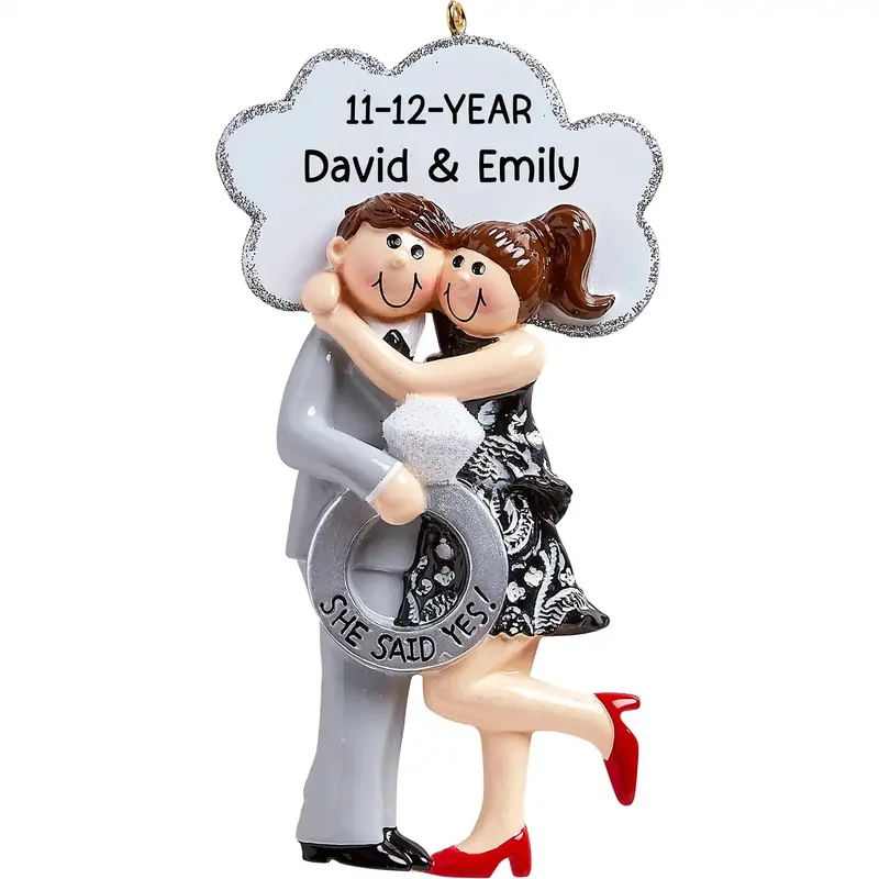 ‘She Said Yes’ Custom Engagement Ornament For Couples 1