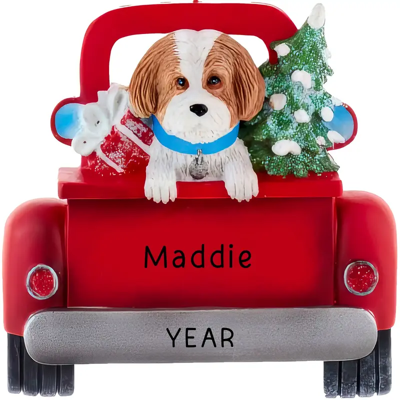 Tan Shih Tzu In Retro Pickup Truck Christmas Ornament 1