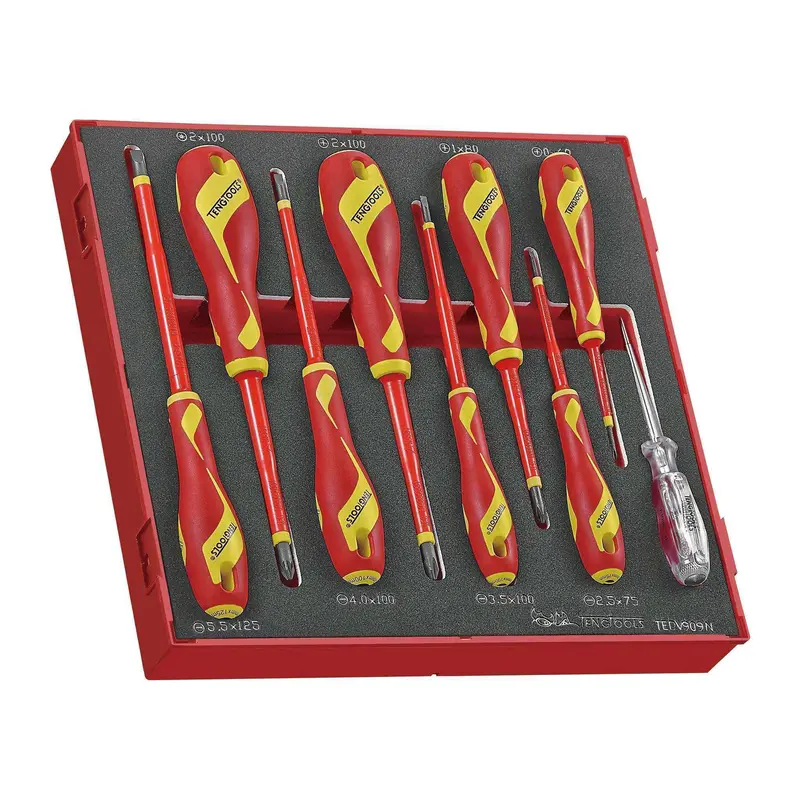 Teng Tools 9-Piece 1000V Insulated Screwdriver Set — Slotted, Phillips & Pozidriv 1