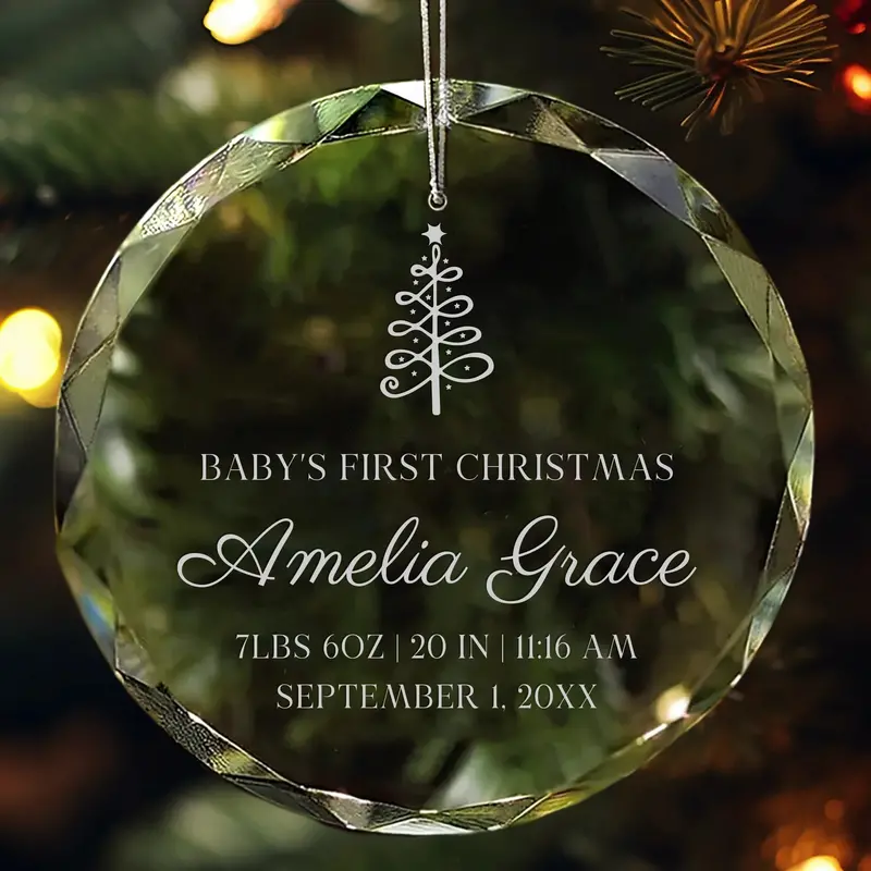 Tree-Themed First Christmas Ornament – Includes Baby’S Birth Stats 1
