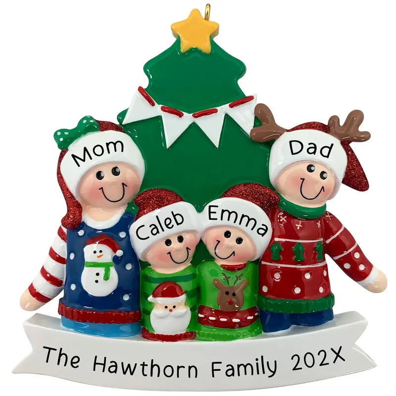 Ugly Sweater Ornament For Family Of Four 1