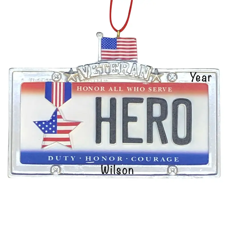 Veteran Hero License Plate Ornament 1