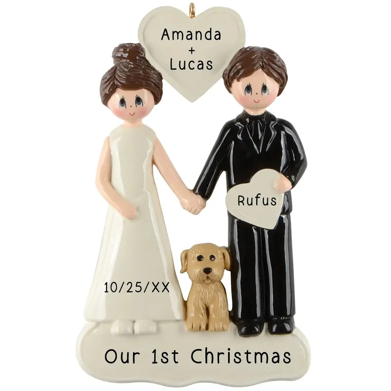Wedding Ornament With Pet – Personalized Bride, Groom & Dog Design 1