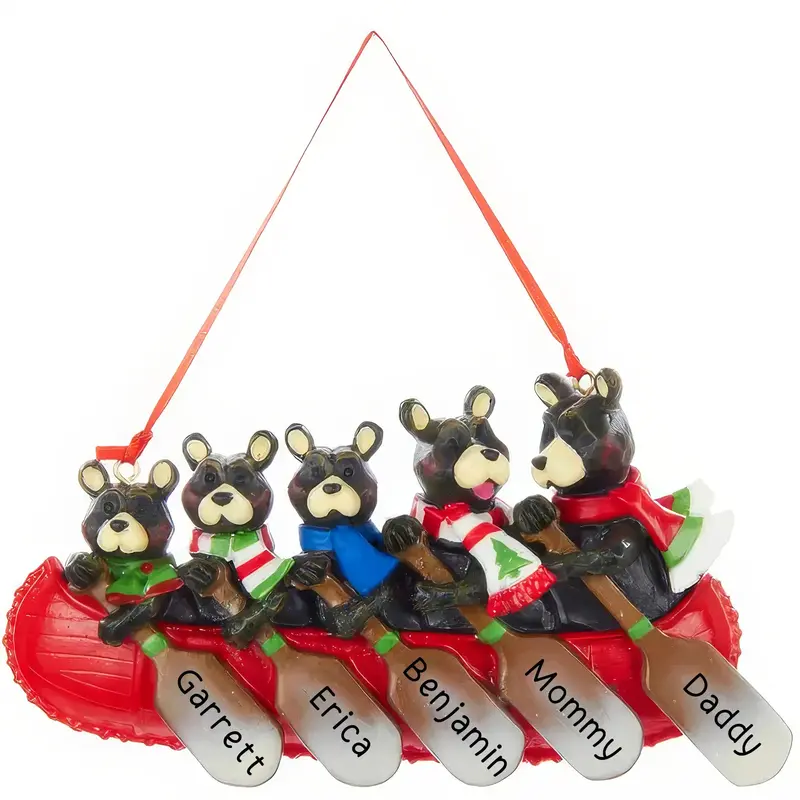 Woodland Bear Canoe Ornament For Five-Person Family 1