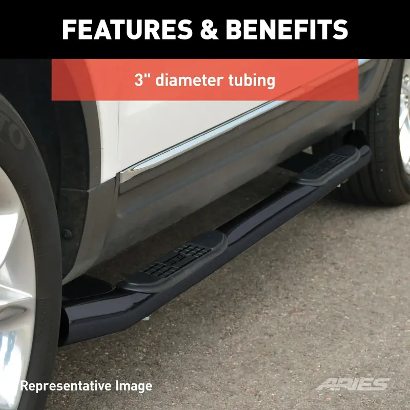 Aries 213025 Triple-Round Side Bars – Black Stainless Steel Step Rails For Ford F-250/F-350 Super Duty 1
